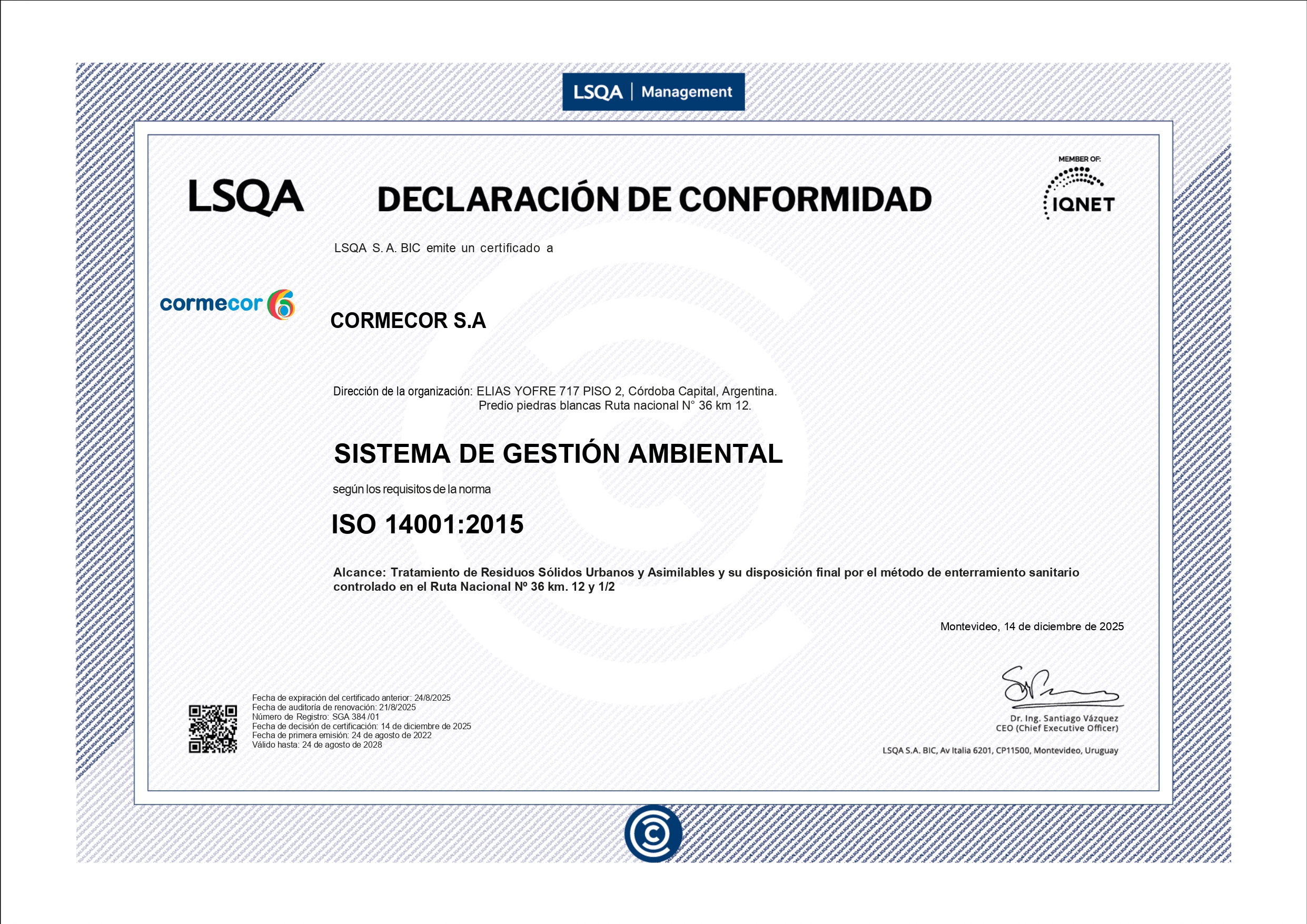 CORMECOR LSQA 14001 2025