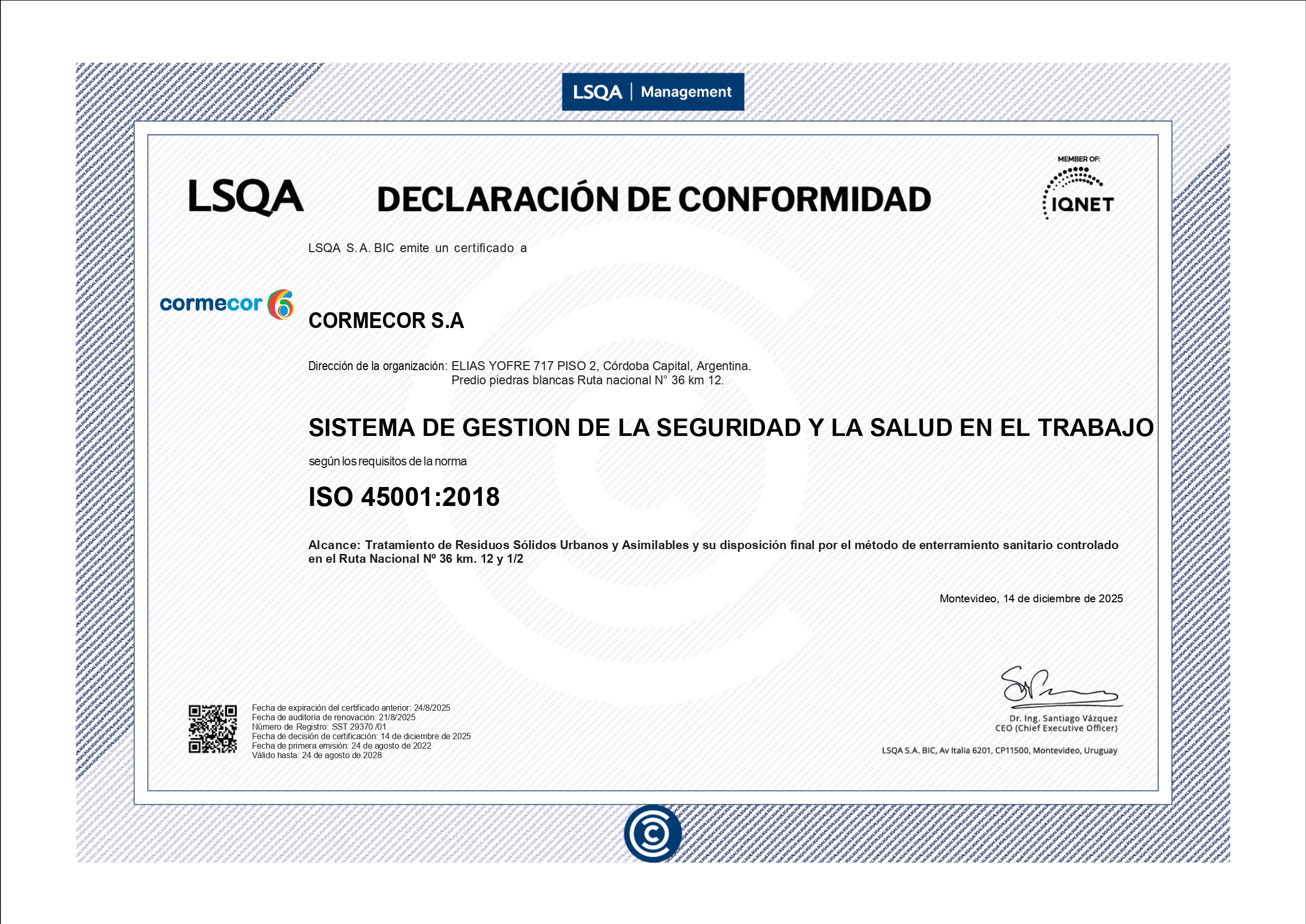 CORMECOR LSQA 45001 2025
