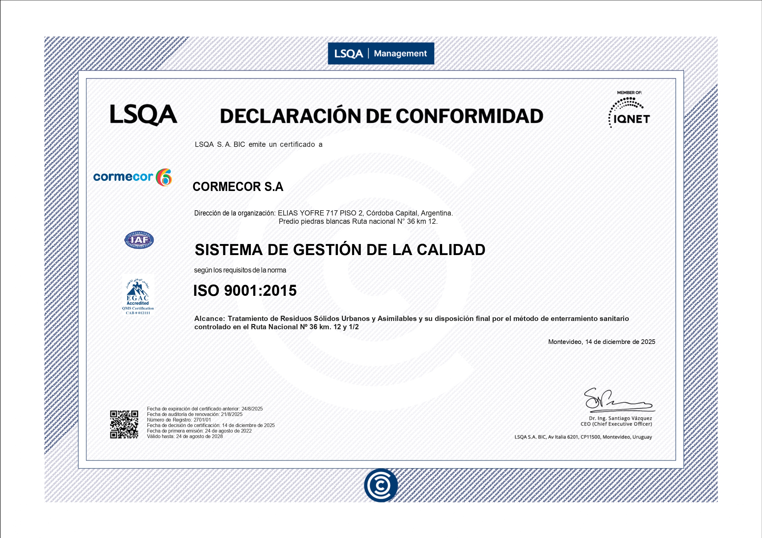 CORMECOR LSQA 9001 2025